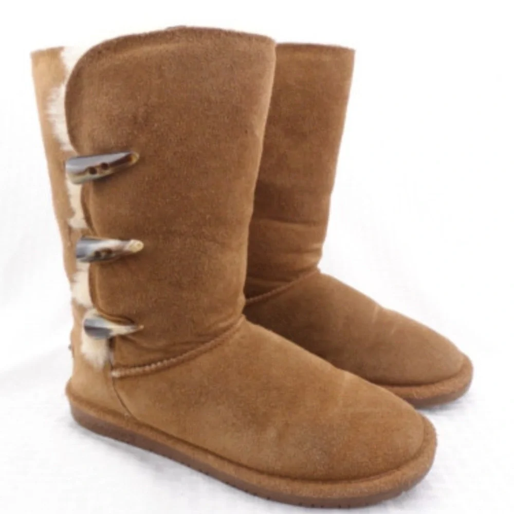 Bearpaw Jade Brown Suede Upper Sheepskin Wool Lined Toggle closure Winter Boots